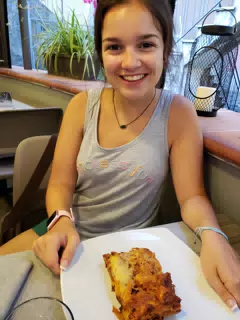 Emily with Lasagna in the Cinque Terra, Italy