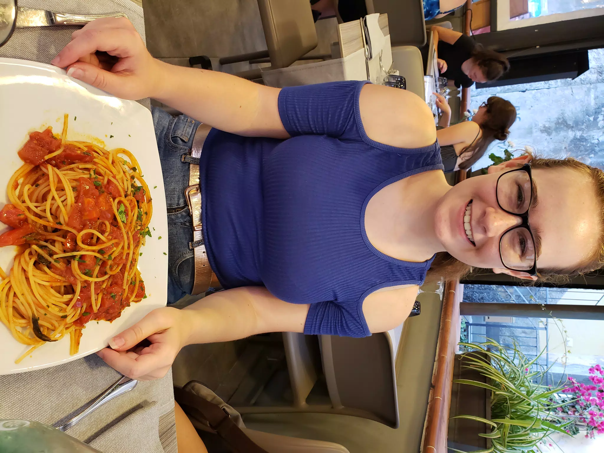 Madeline with Pasta in the Cinque Terra, Italy