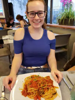 Madeline with Pasta in the Cinque Terra, Italy