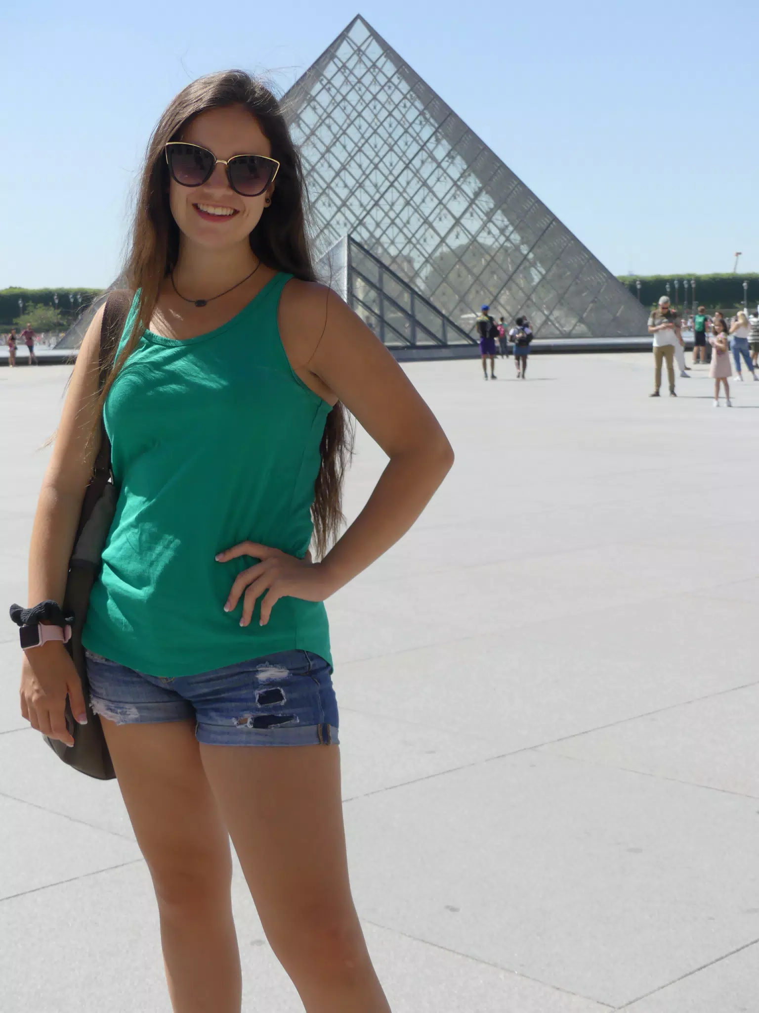 Emily in Jean Shorts at the Louvre in Paris, France
