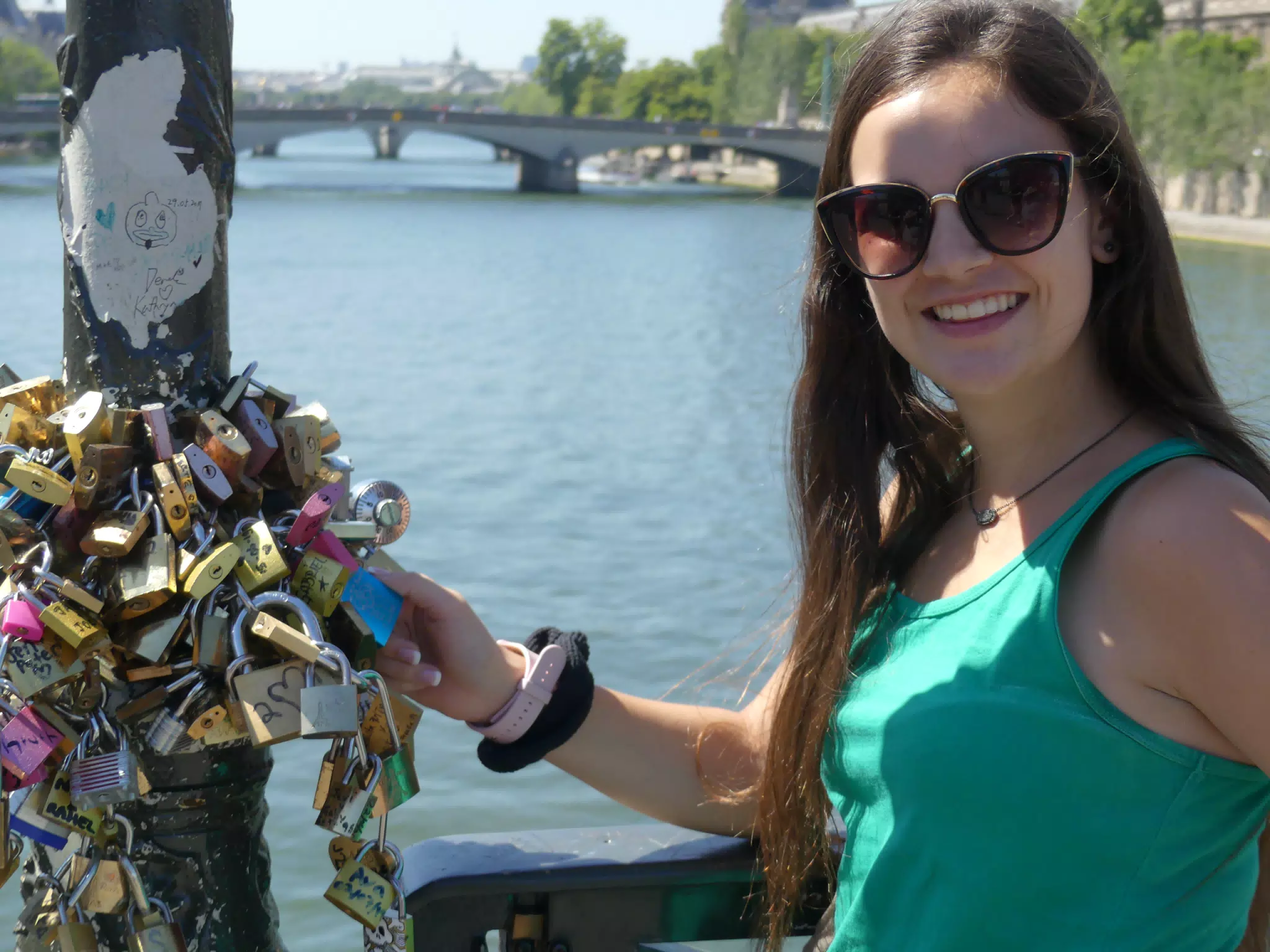Emily on Bridge in Paris with Locks