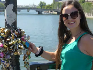 Emily on Bridge in Paris with Locks