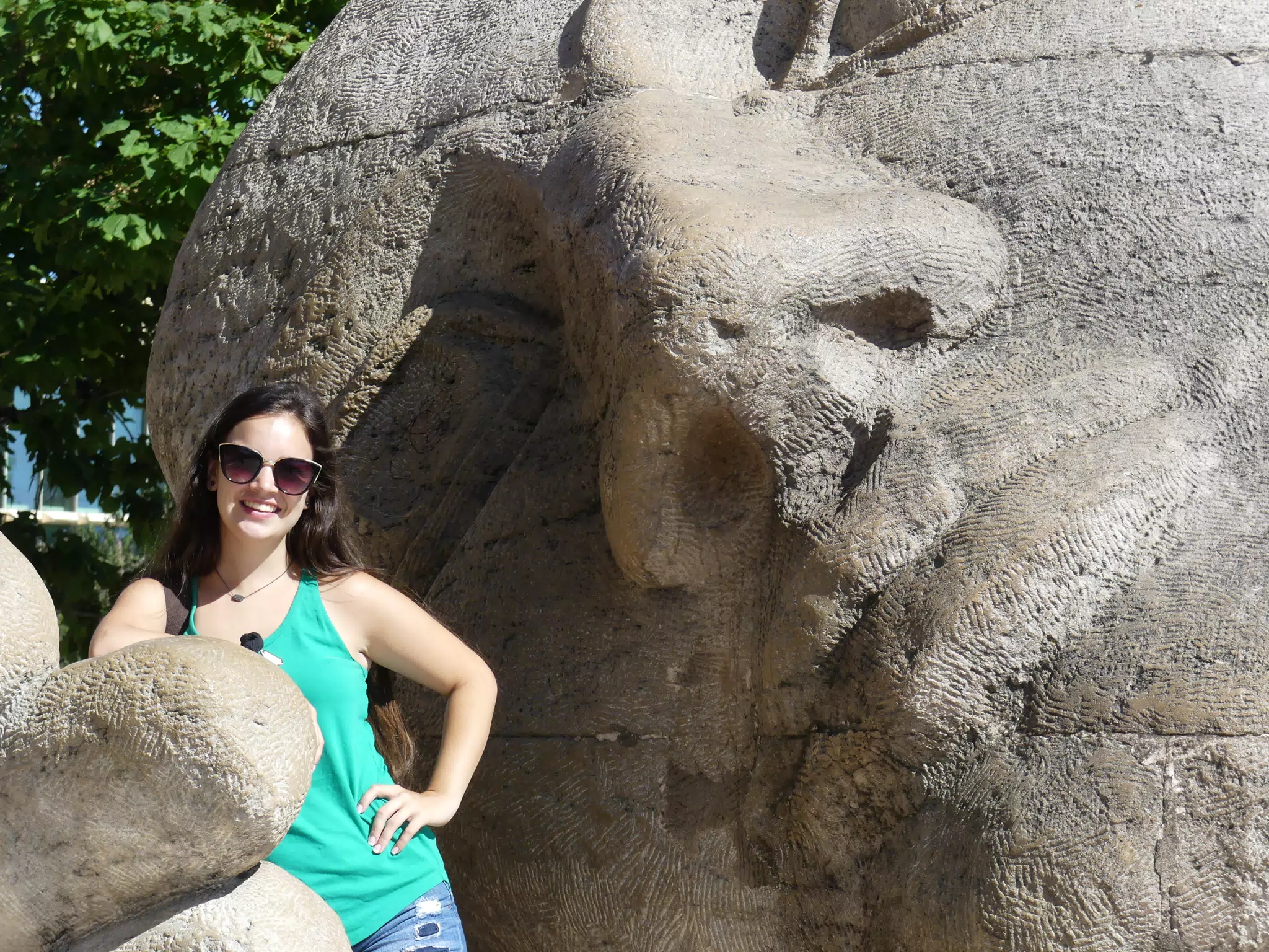 Emily with Statue in Paris