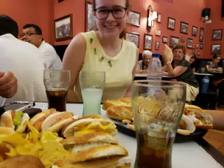 Madeline Having Sandwiches in Barcelona