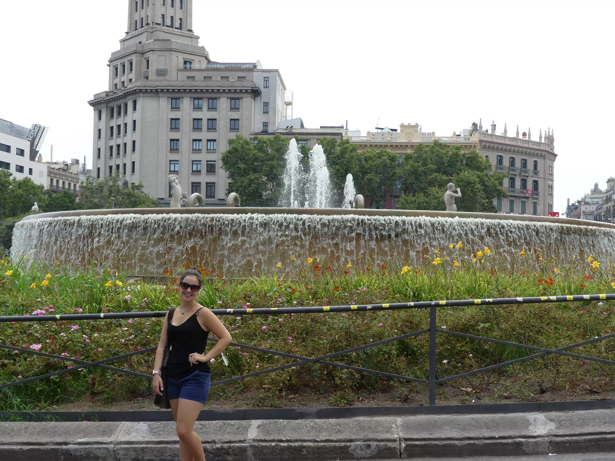 Emily by Fountain in Barcelona