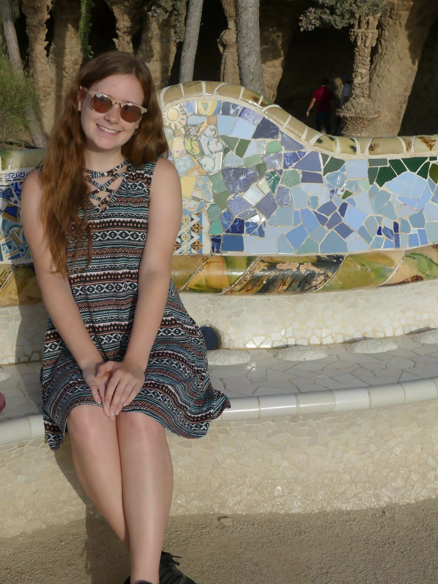 Madeline on Bench in Park Guell Barcelona