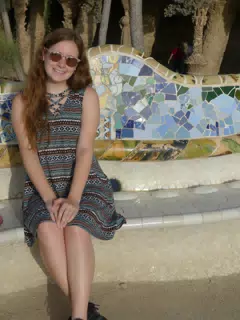Madeline on Bench in Park Guell Barcelona