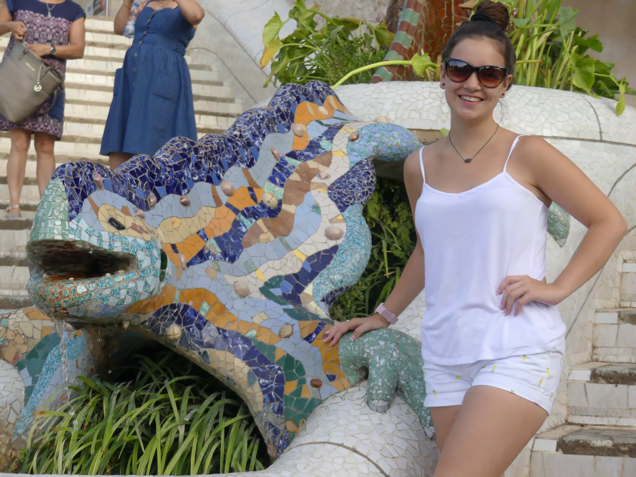 Emily with the Lizard at Park Guell in Barcelona, Spain