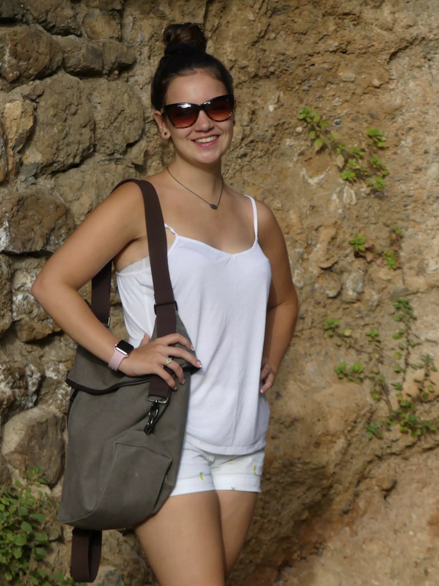Emily with Bag on Vacation