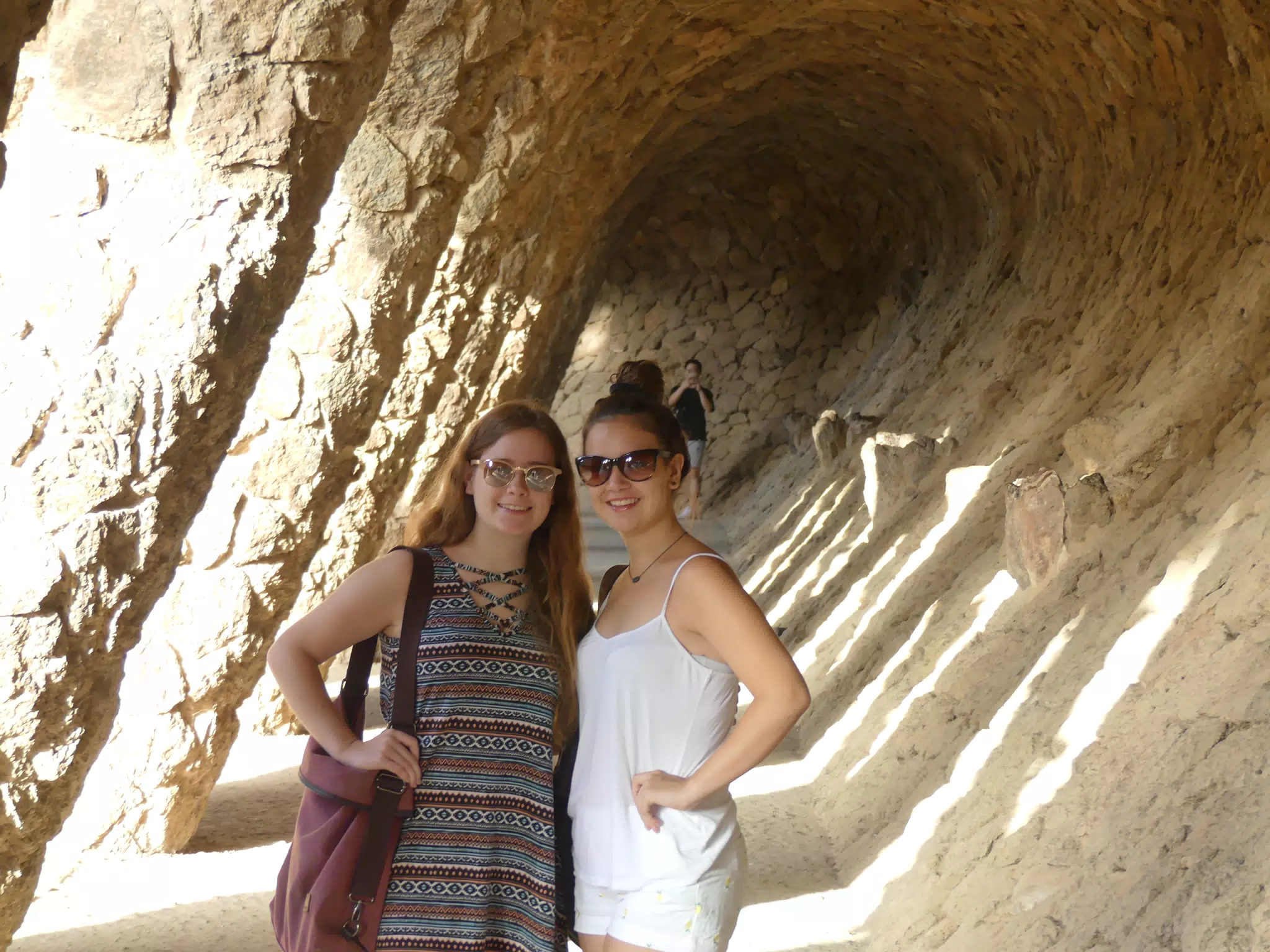 Madeline & Emily in Park Guell Tunnel