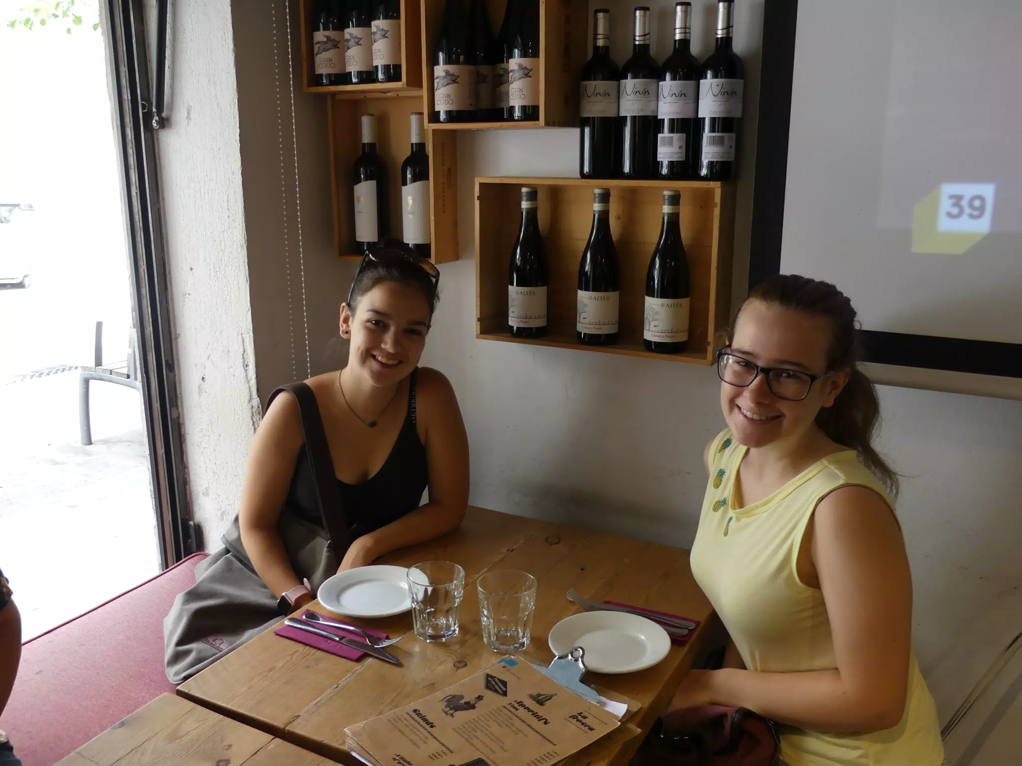 Emily & Madeline with Their First Tapas in Spain