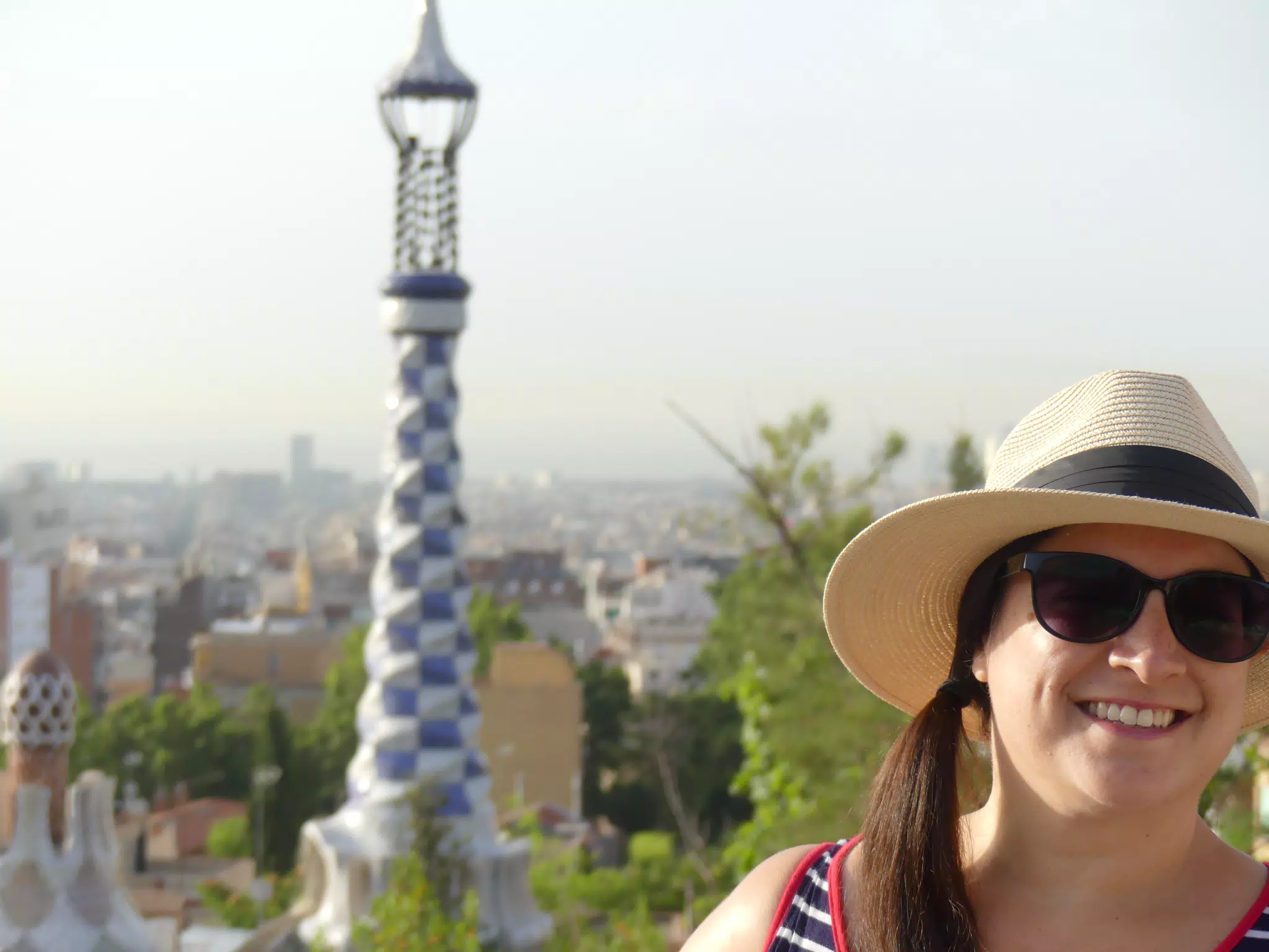 Dominica in Hat in Barcelona at Parc Guell