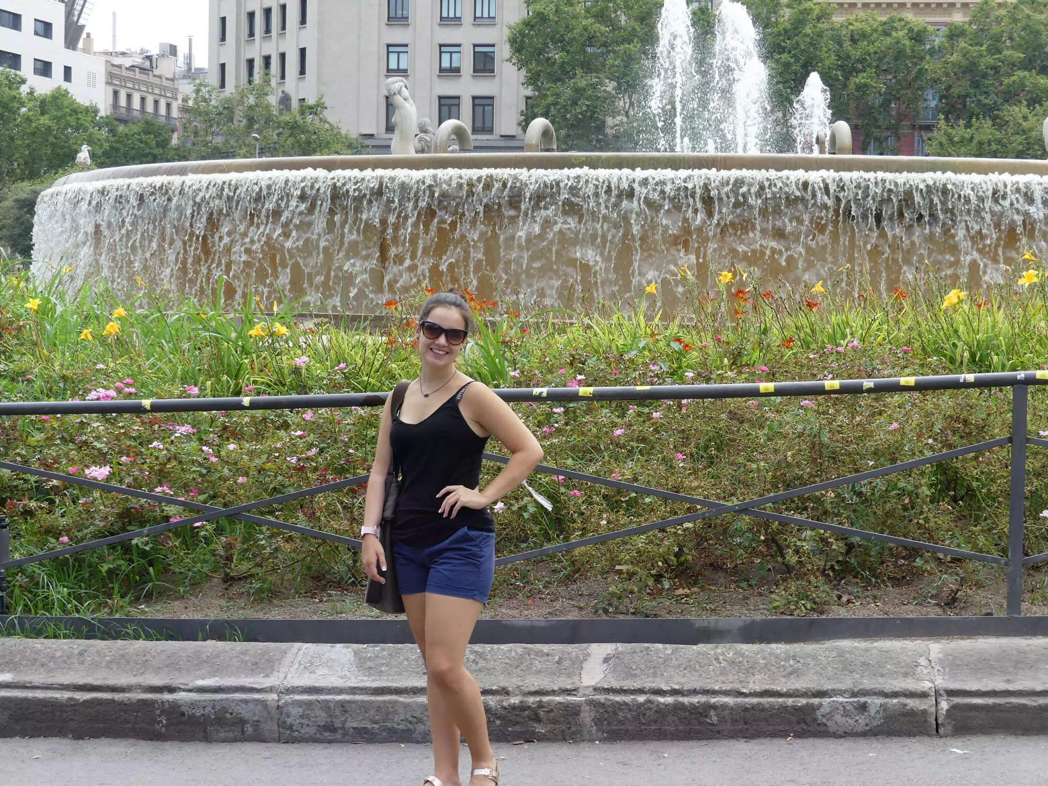 Emily by Fountain in Barcelona
