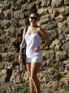 Emily Posing in White at Park Guell