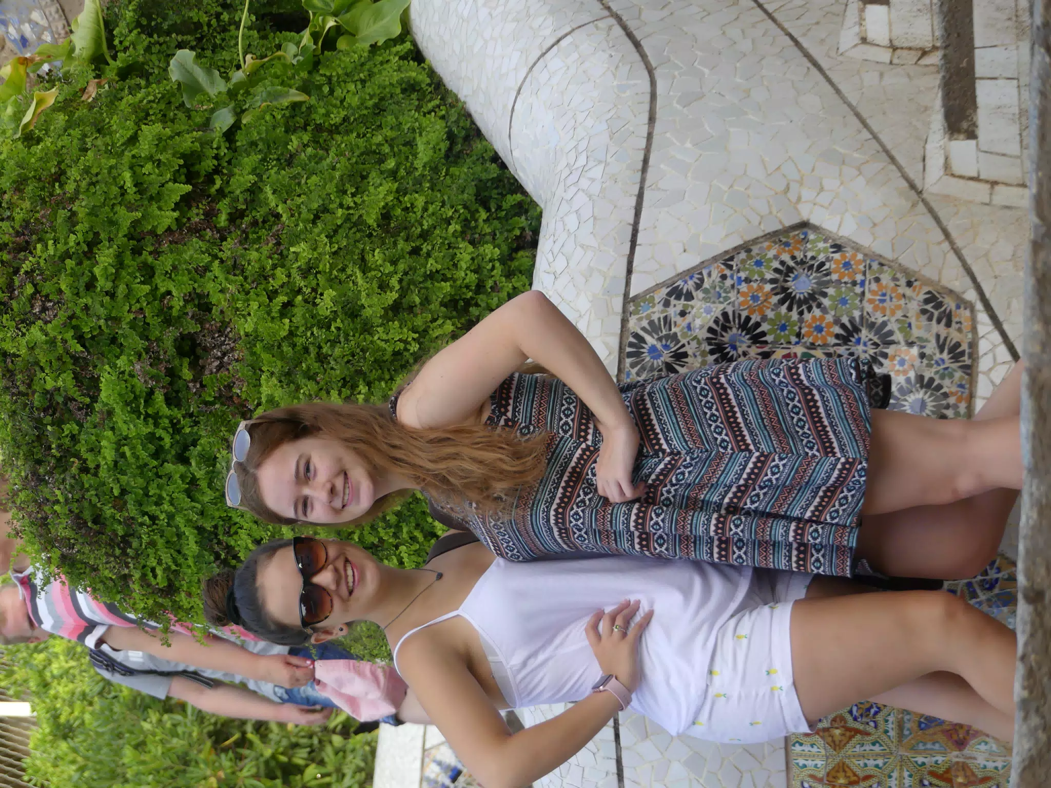 Emily & Madeline Posing in Park Guell, Barcelona