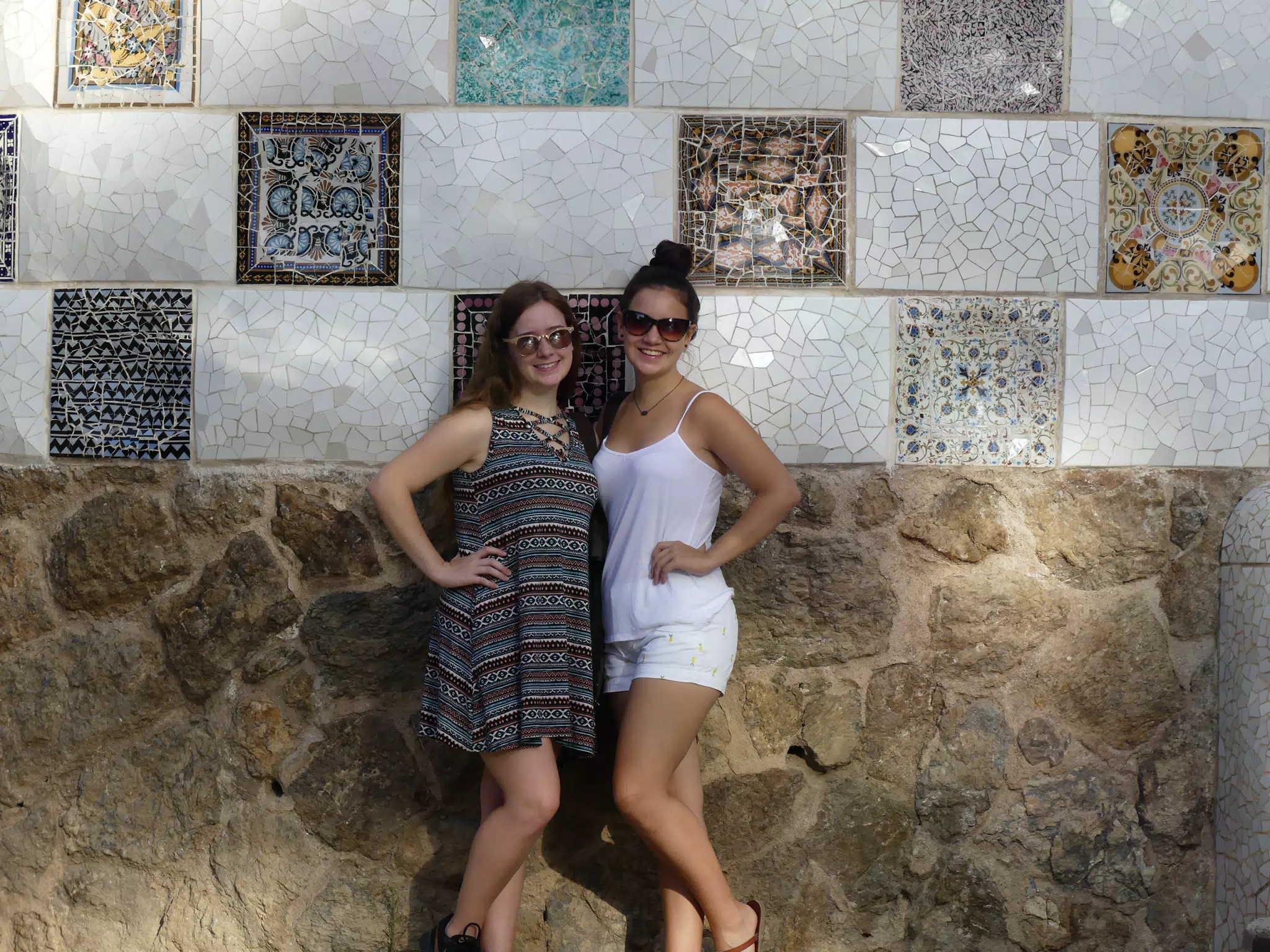 Teen Girls with Park Guell Goudi Tile Work