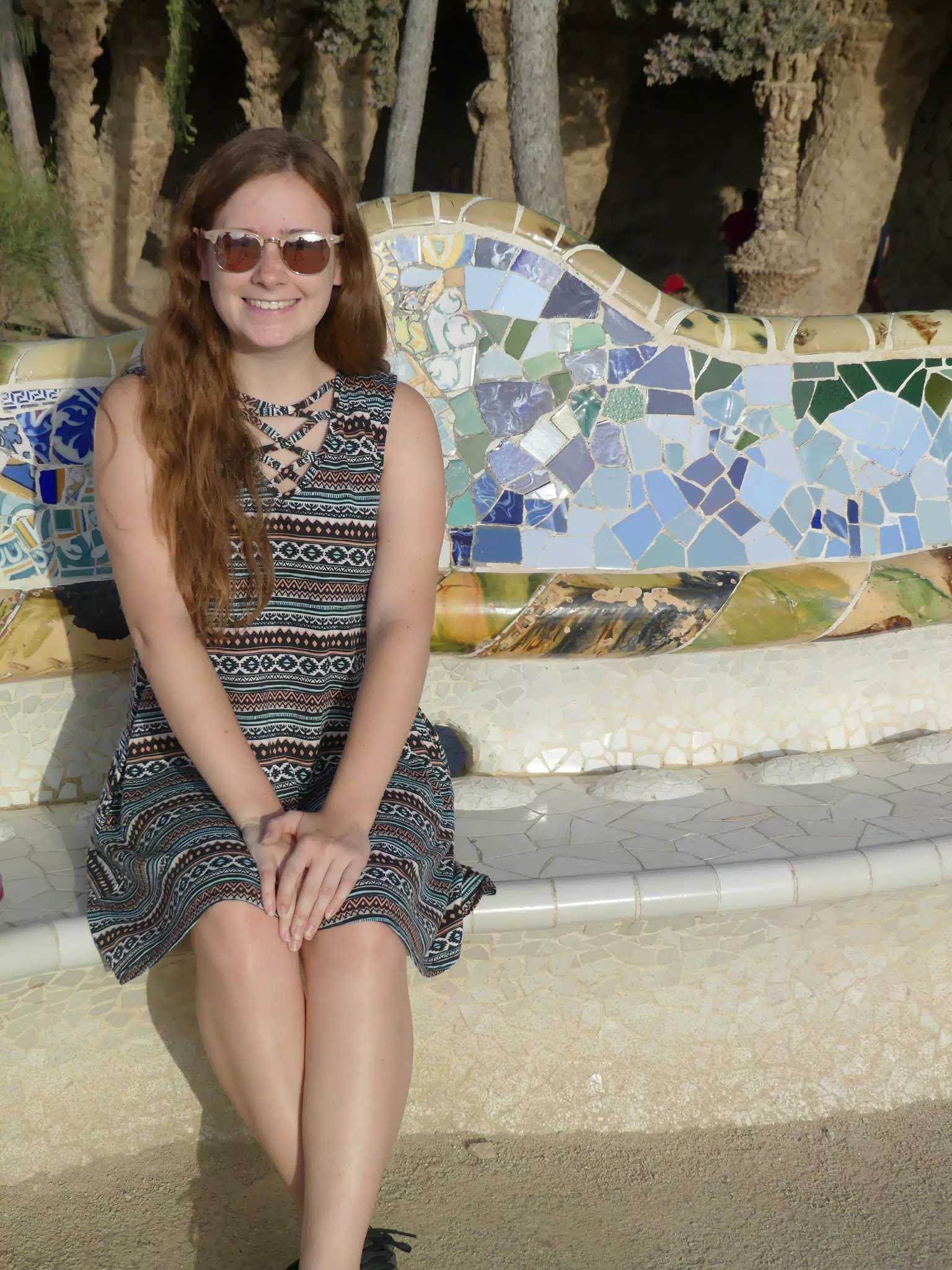 Madeline Sitting on Bench in Park Guell