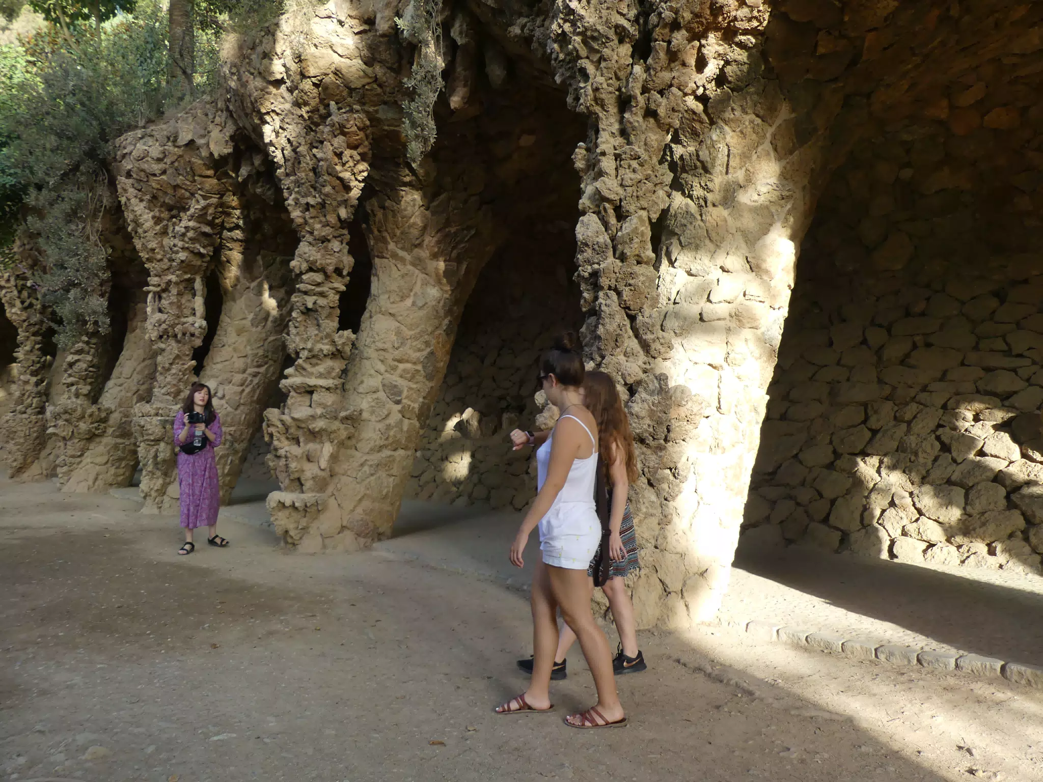 The Girls Walking in Park Guell