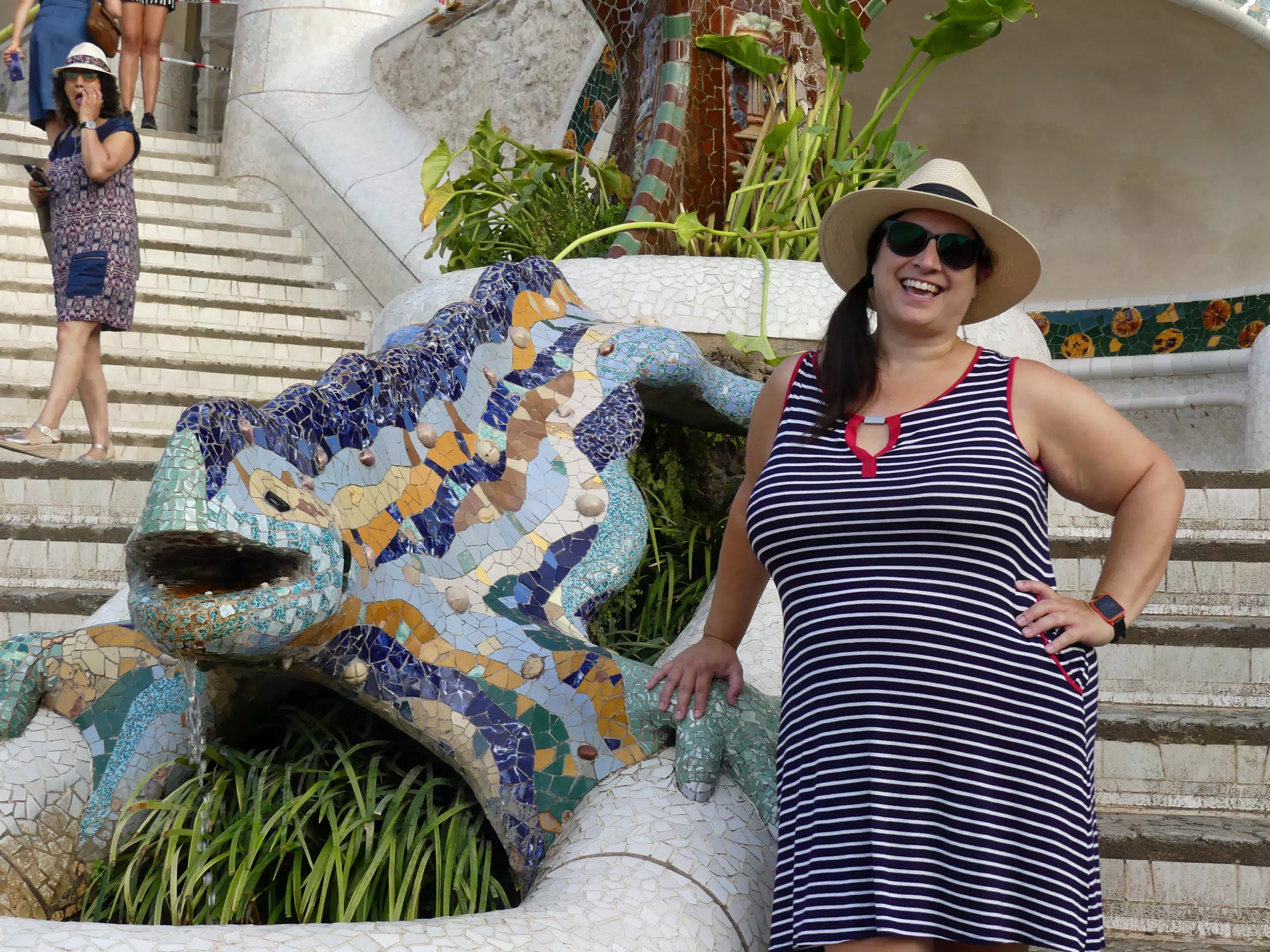 Dominica in Stripped Dress at Park Guell