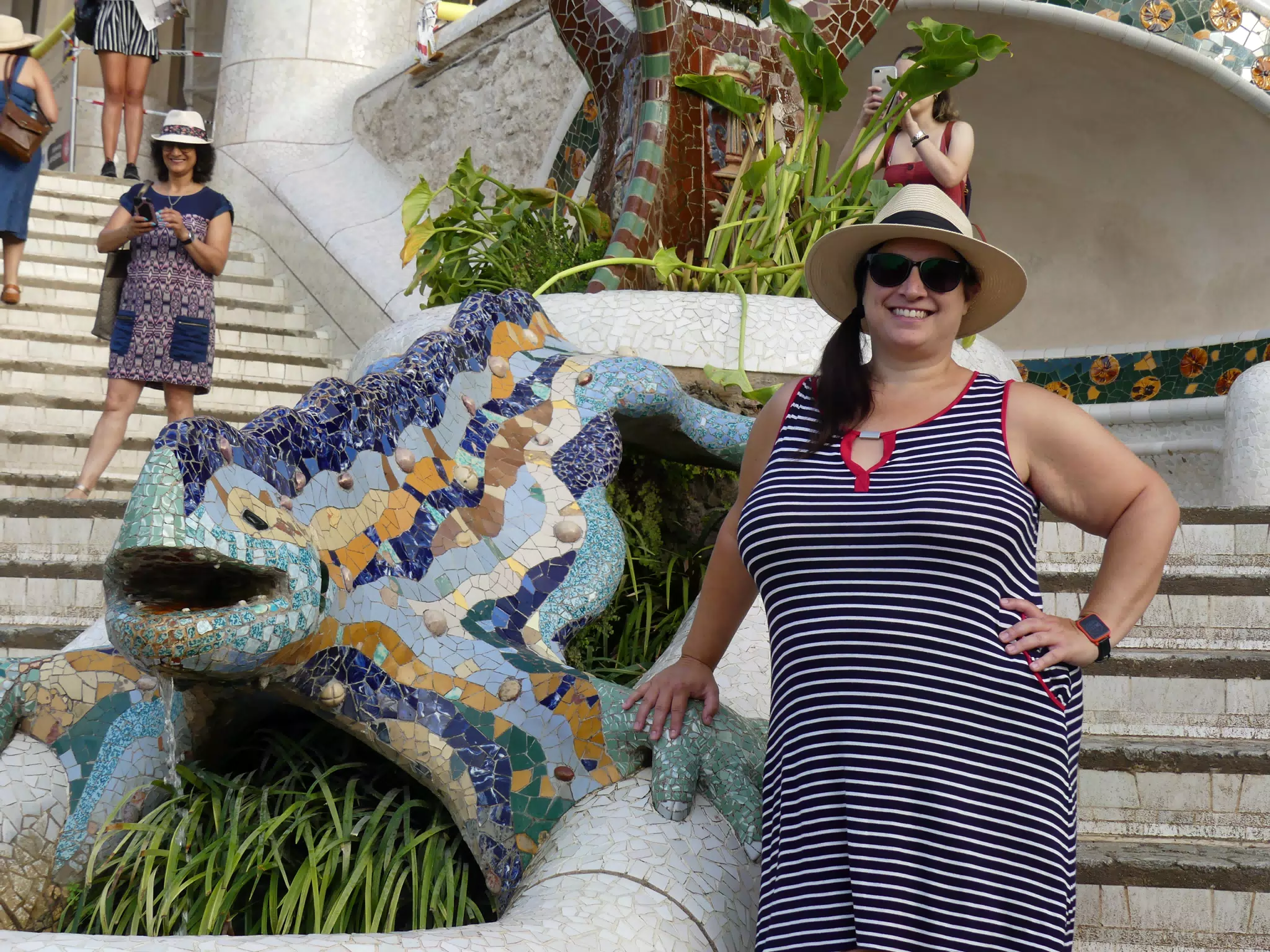 Dominica with Lizard Statue in Park Guell, Barcelona