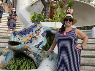 Dominica with Lizard Statue in Park Guell, Barcelona