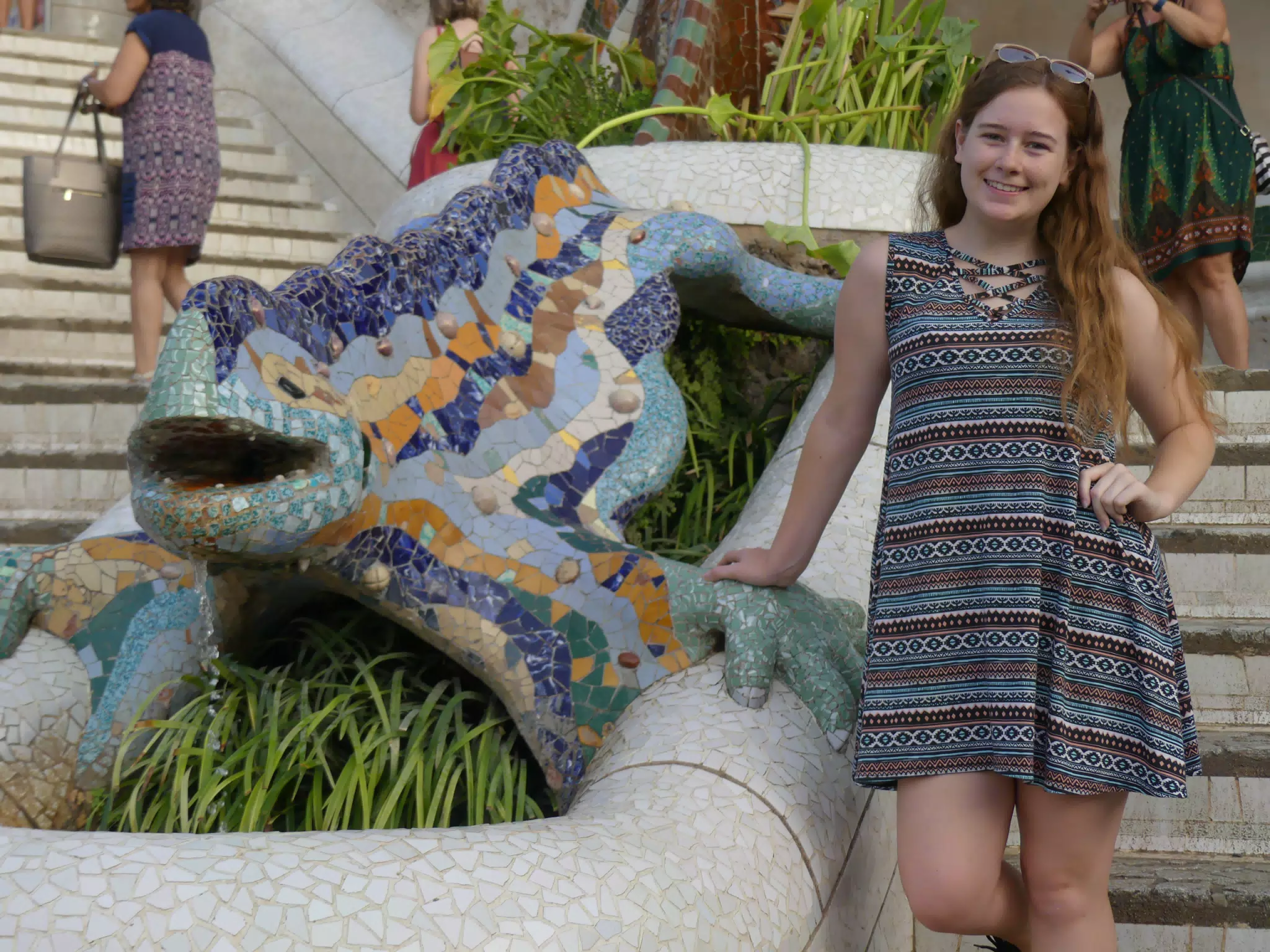 Madeline with the Gecko in Park Guell, Barcelona