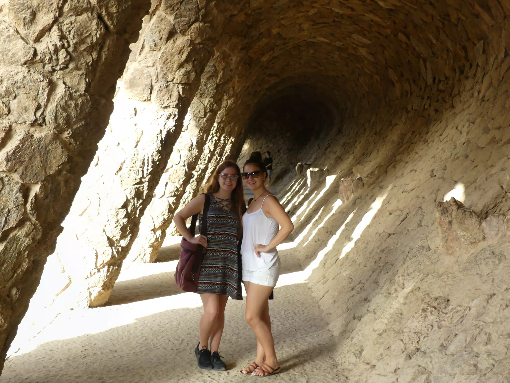 Sisters in Park Guell Tunnel
