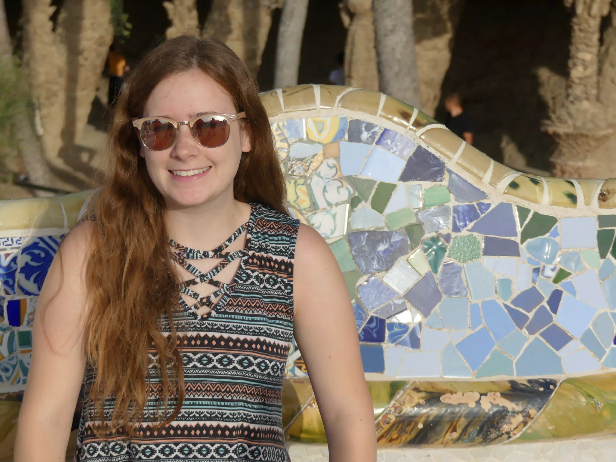 Madeline in Sunglasses on Park Bench