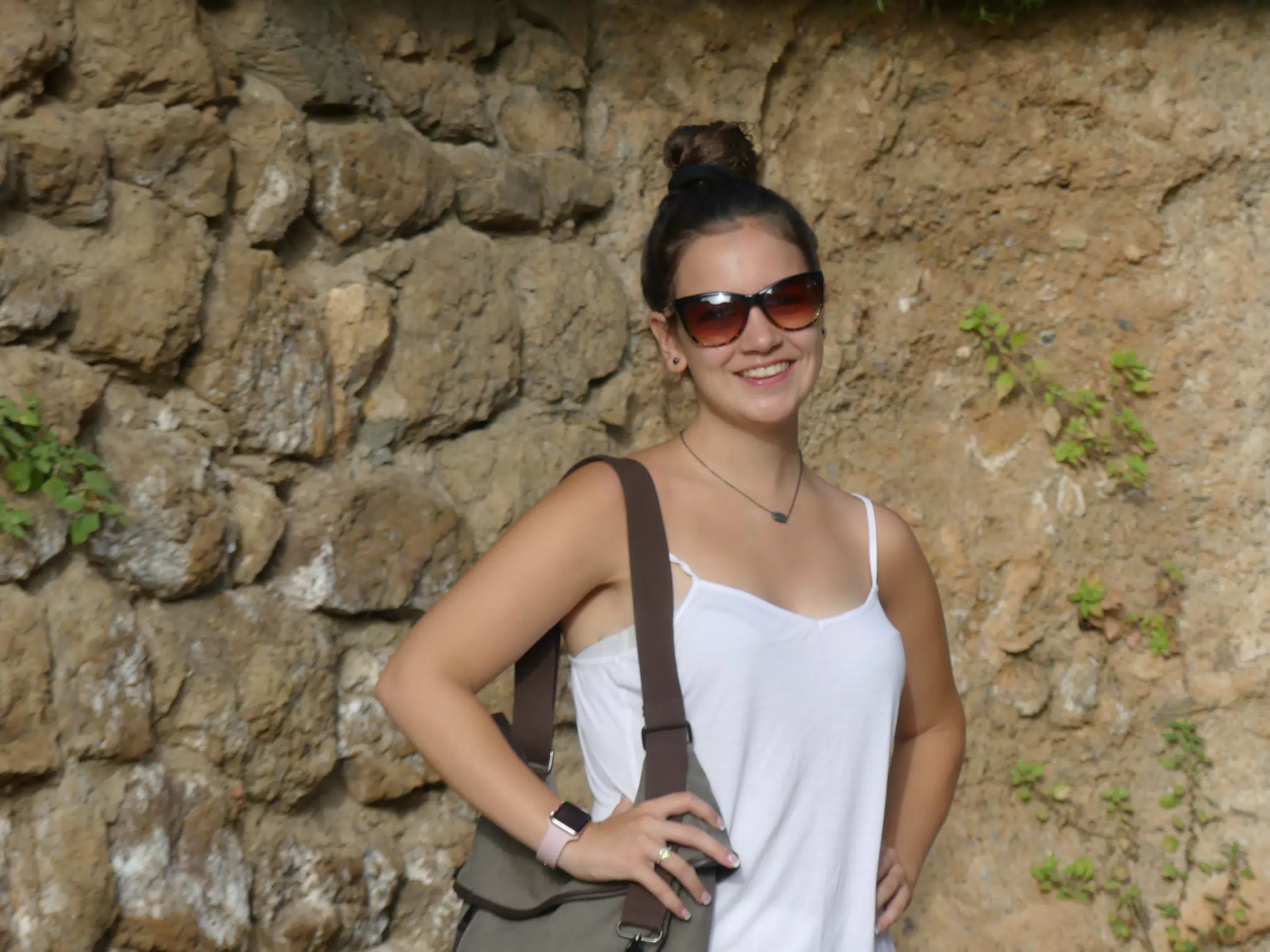Emily in White Top in Park Guell
