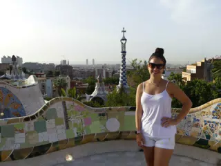 Emily in White at Sunrise in Park Guell in Barcelona