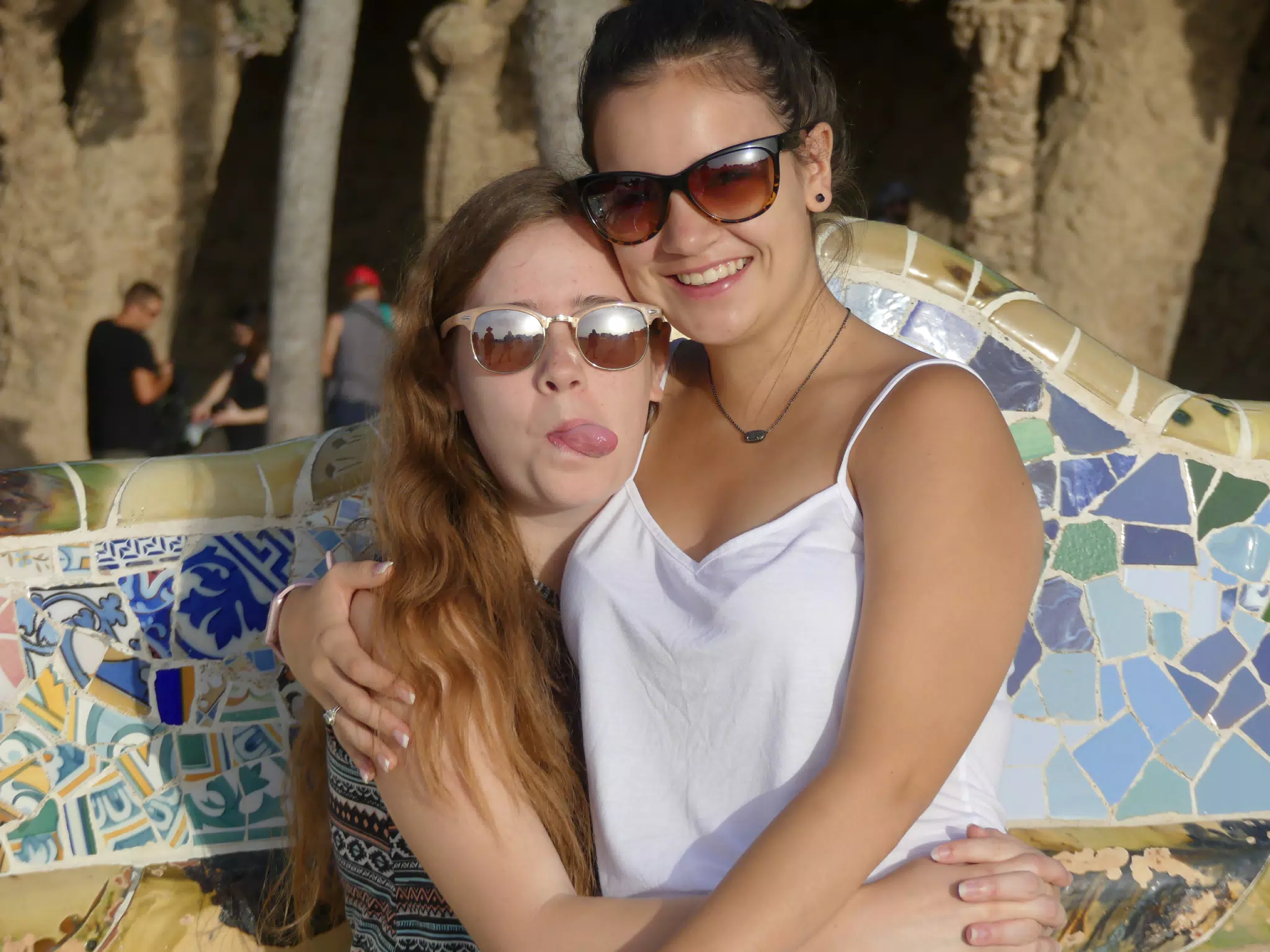 Sisters, Madeline with Tongue Out, Park Guell, Barcelona