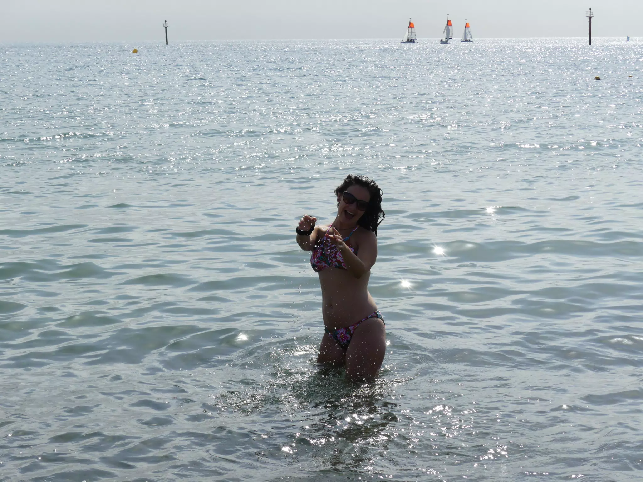 Emily Popping Out of the Mediterranean Sea in Barcelona