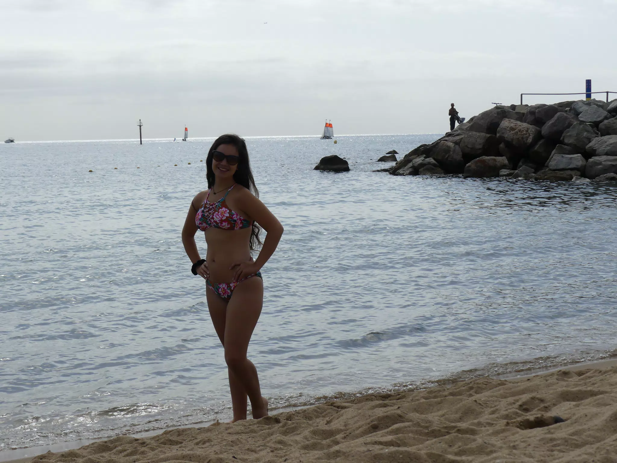 Teen Bikini Model Posting on Beach in Barcelona Spain