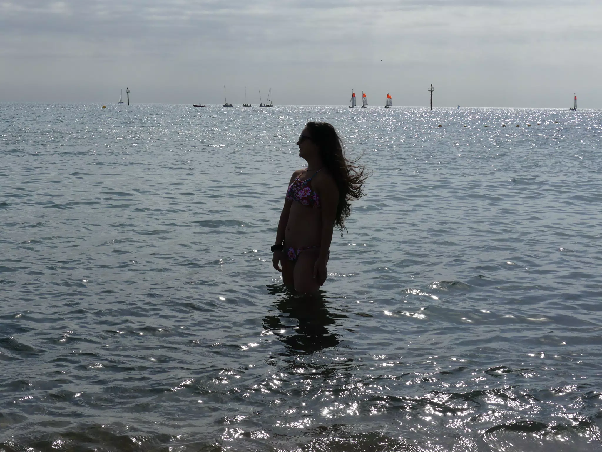 Emily in Mediterranean Sea in Barcelona