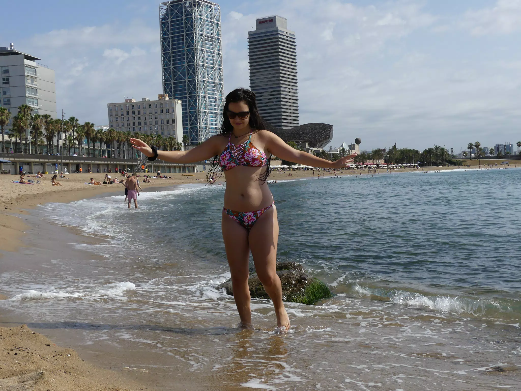 Emily on Barcelona Beach in Bikini