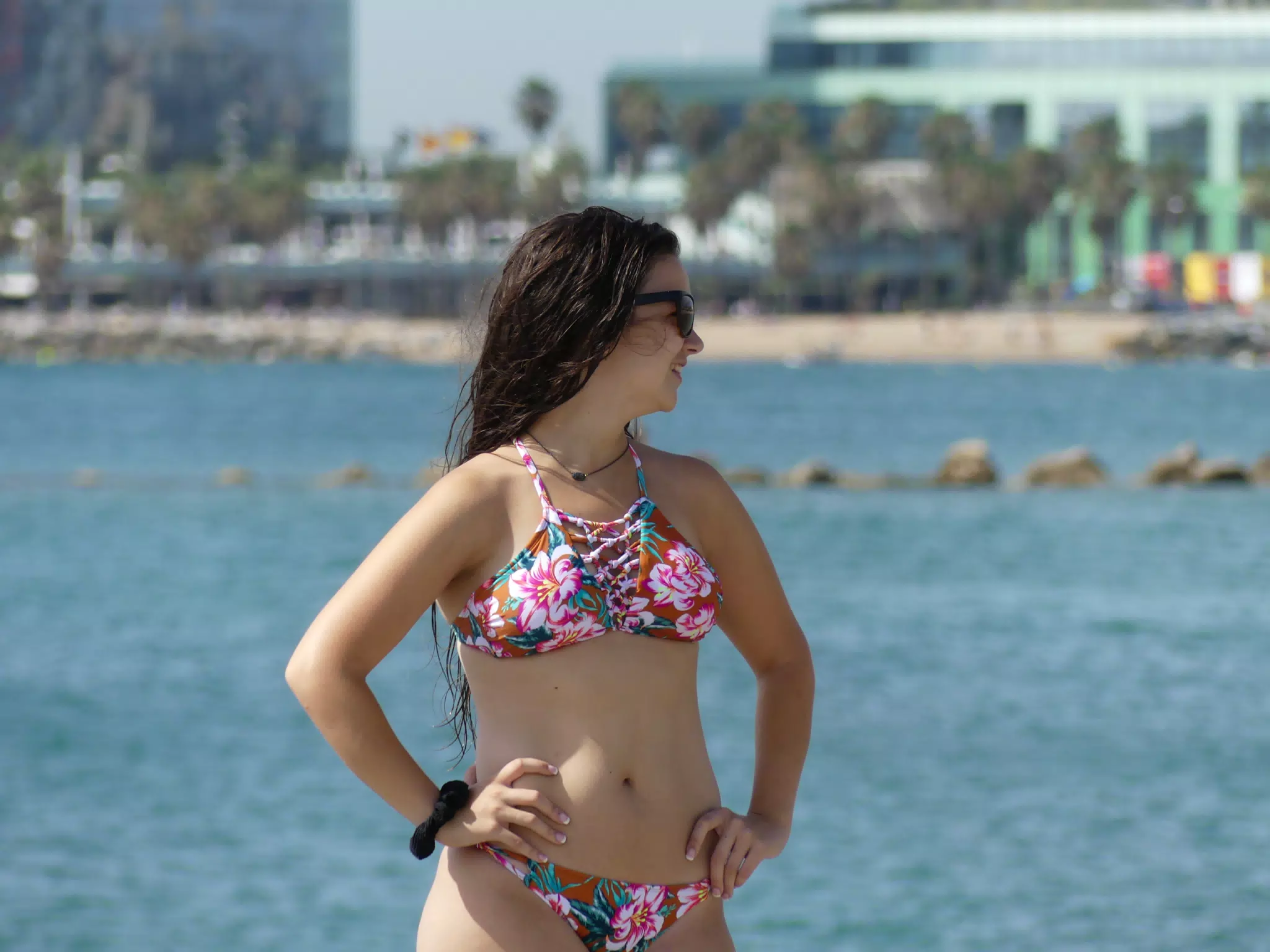 Emily on the Beach in Barcelona