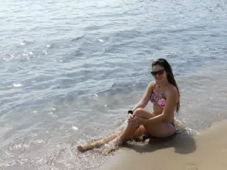 Emily on the Beach at Barceloneta in Barcelona