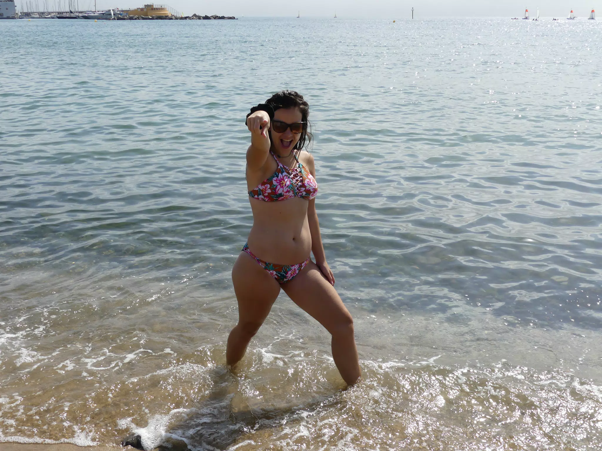 Goofy Swimsuit Model on Barcelona Beach
