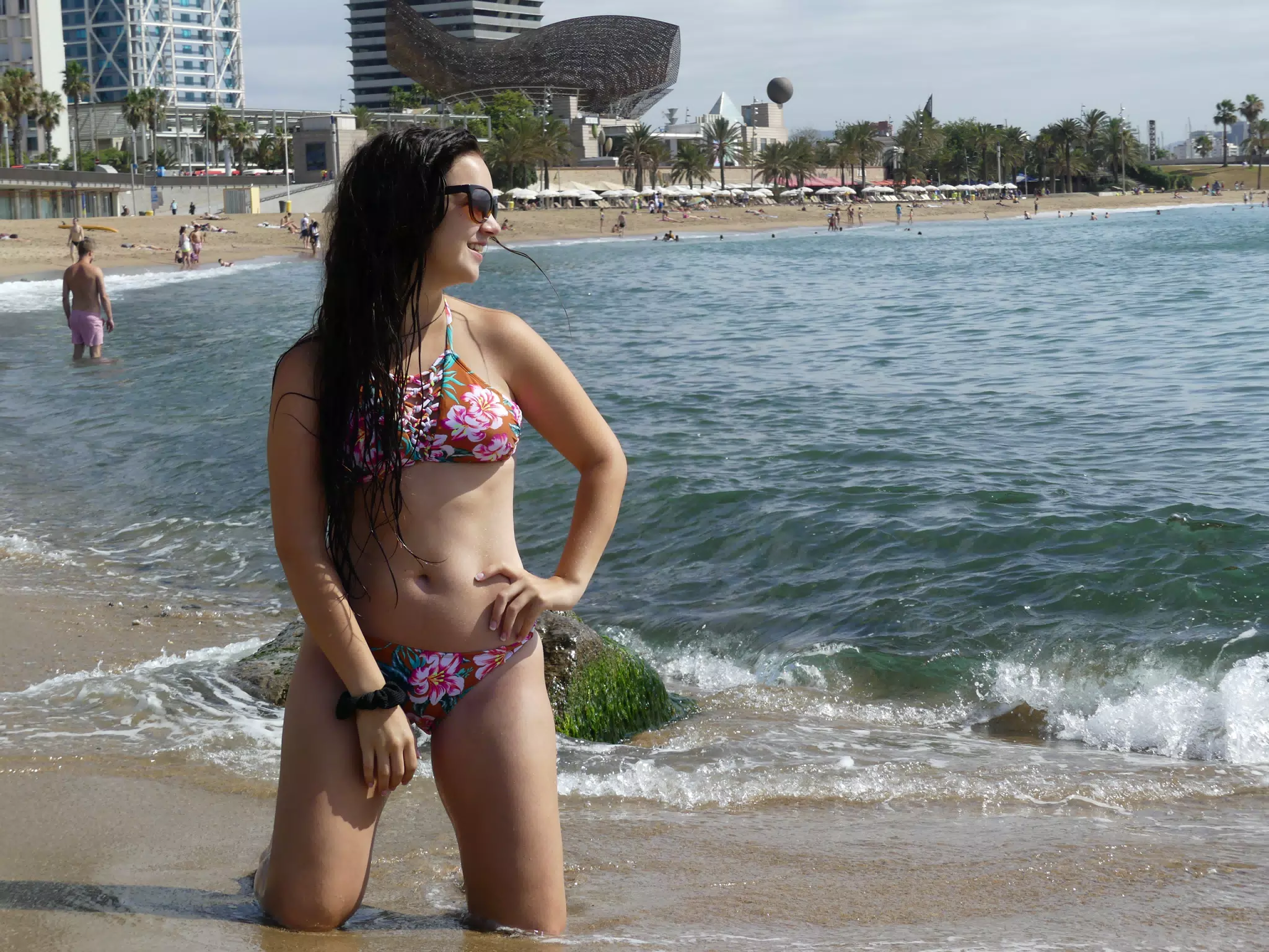 Emily Grice on Beach in Barcelona