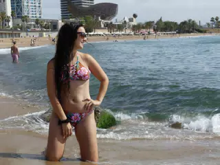 Emily Grice on Beach in Barcelona