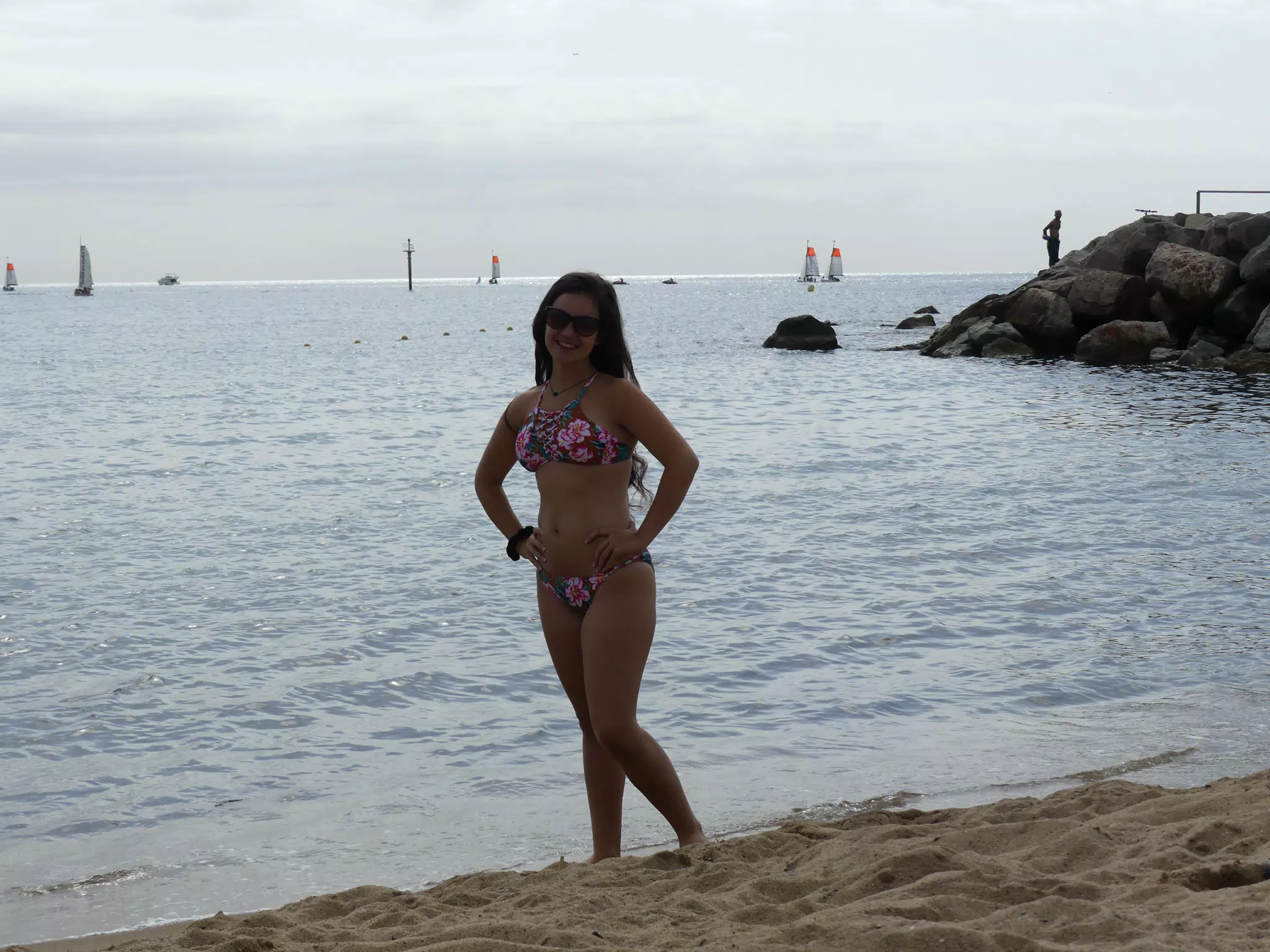 Emily Posing in Bikini on the Beach in Barcelona, Spain
