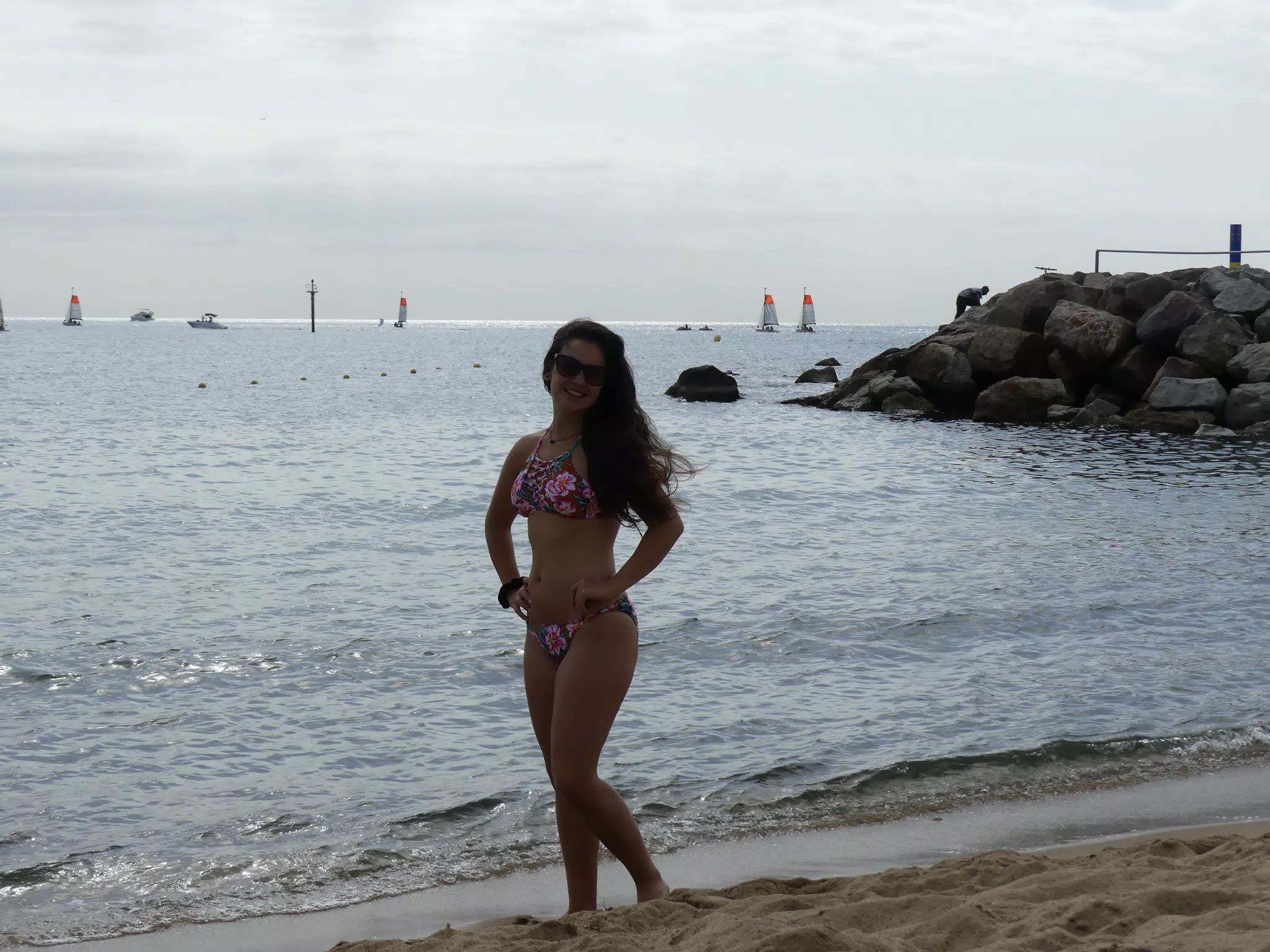 Emily Modeling Bikini on Beach in Barcelona