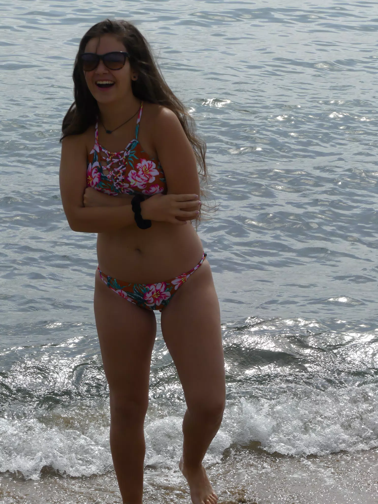 Model Laughing on Beach Photoshoot