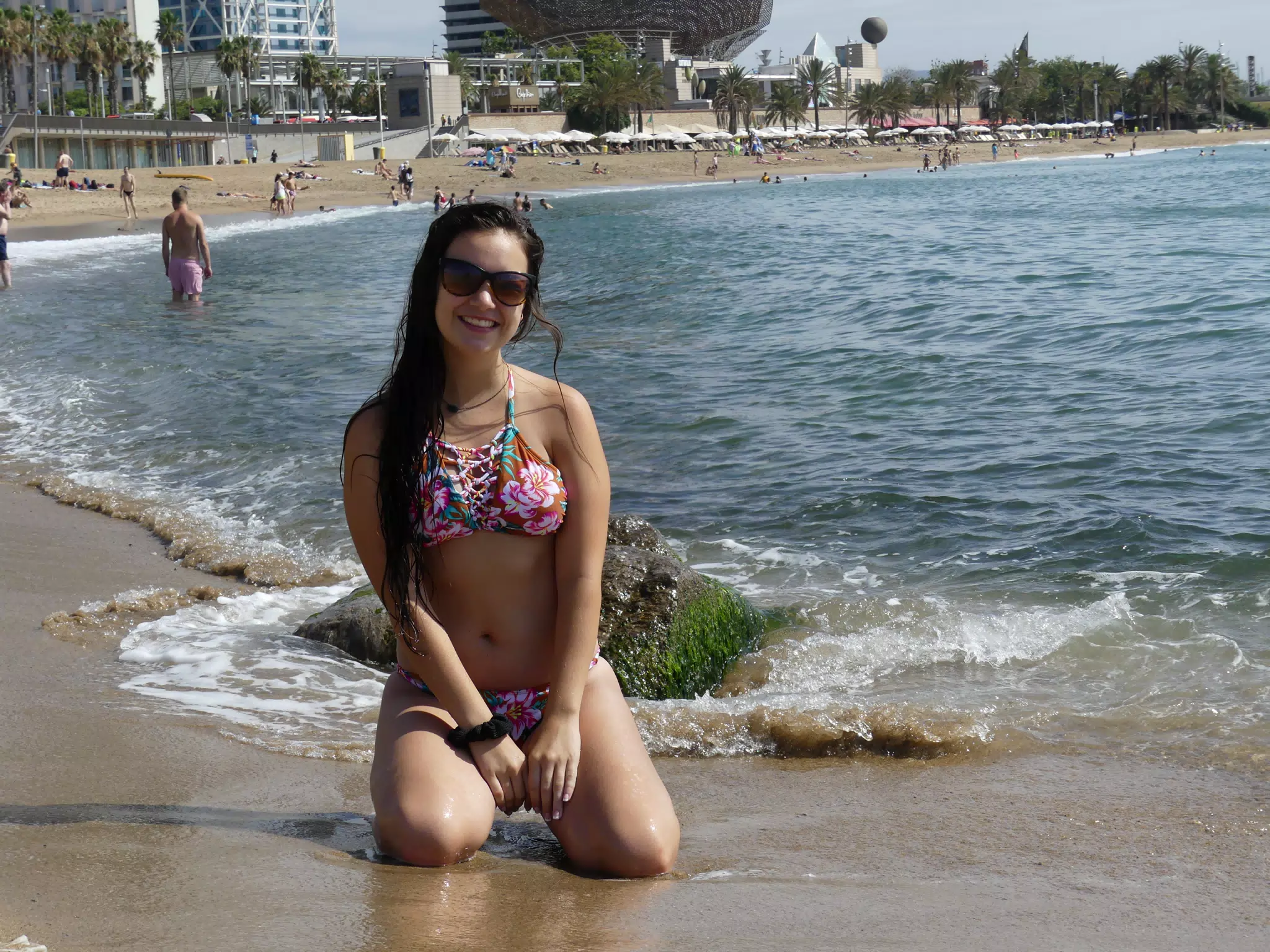 Model Kneeling on Barcelona Beach