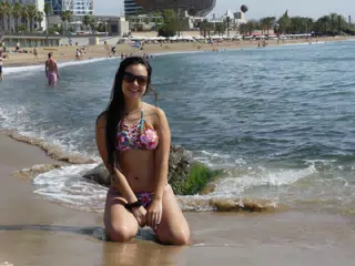 Model Kneeling on Barcelona Beach