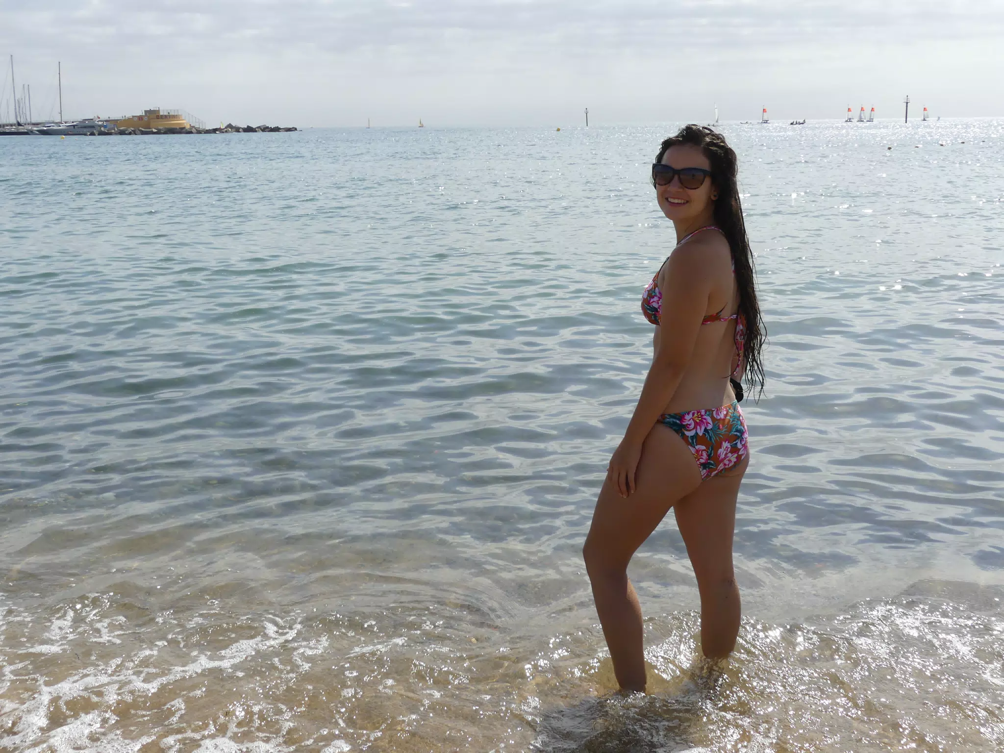 Brunette on Barcelona Beach