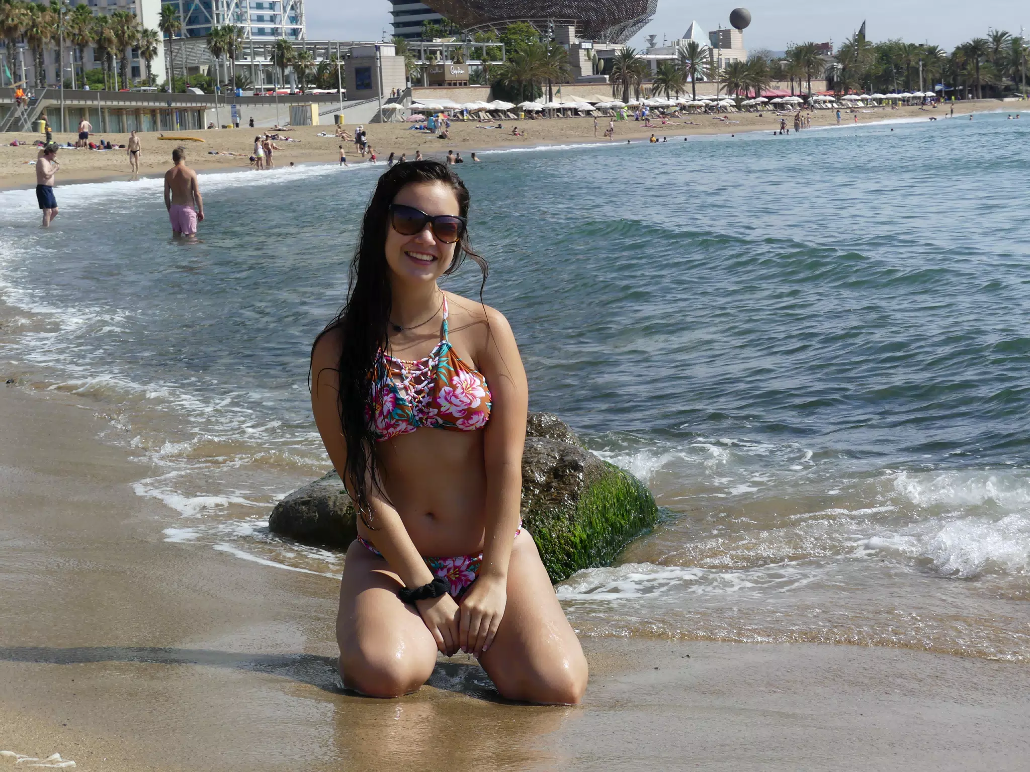 Girl Kneeling on Barcelonetta Beach