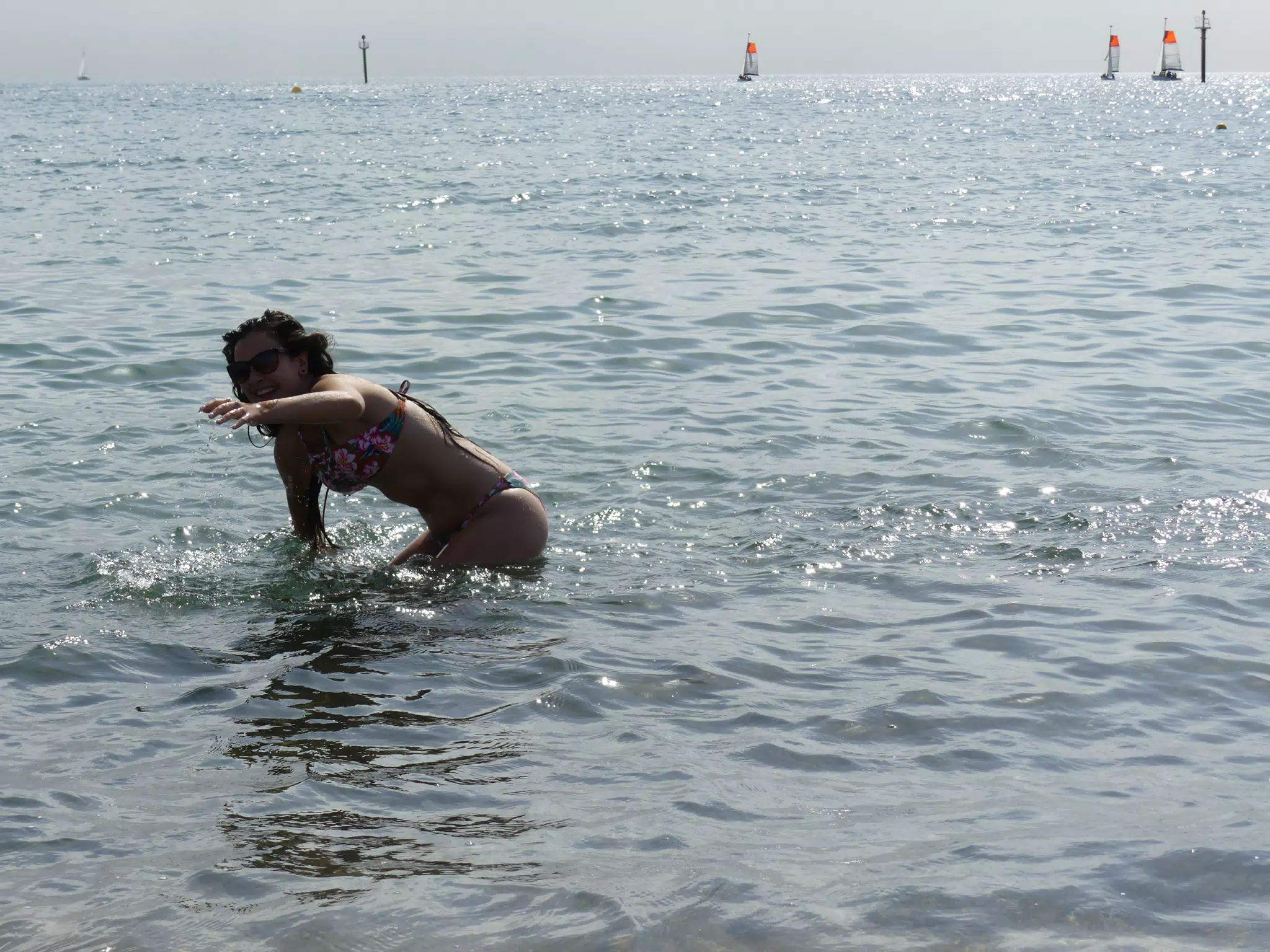 Model Falling into the Sea in Barcelona