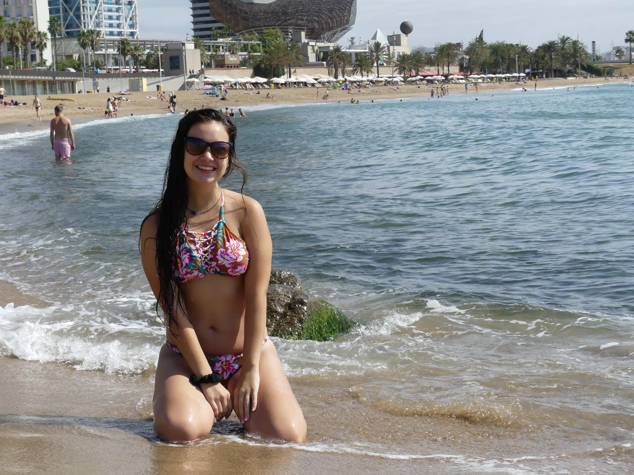 Emily in Bikini on the Beach in Barcelona
