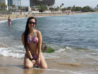 Emily in Bikini on the Beach in Barcelona